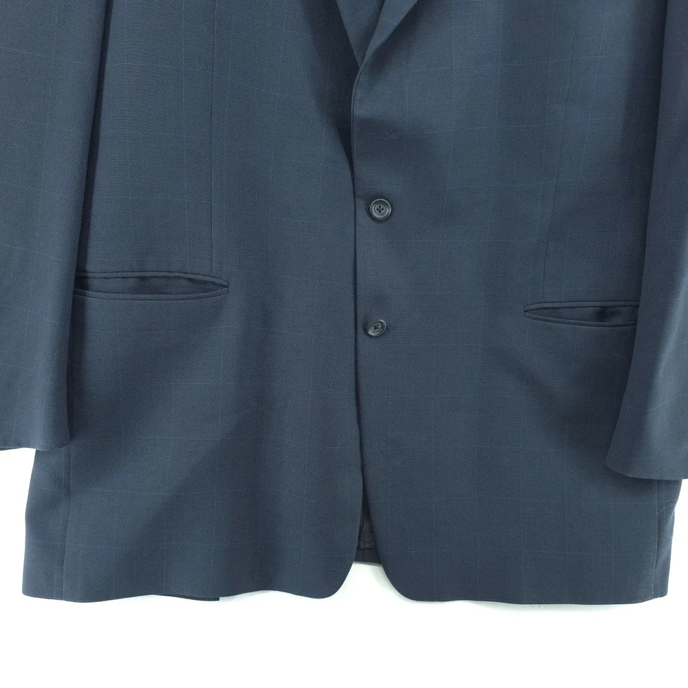 Burberry Mens Kensington Blazer 100% Wool Navy Windowpane 48L Union Made USA